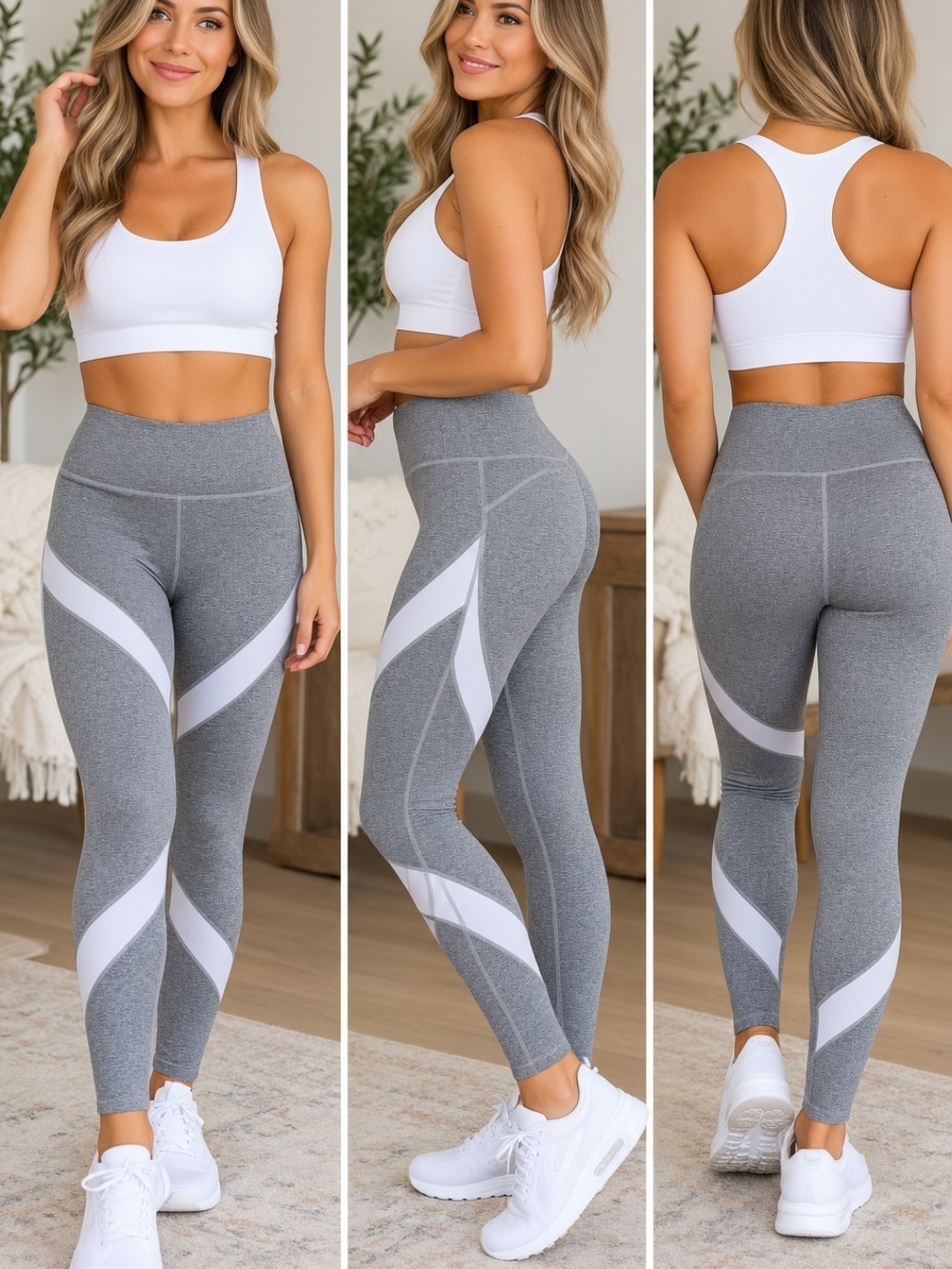 Aerie Women’s Gray High-Waist Active Leggings with White Chevron Panels